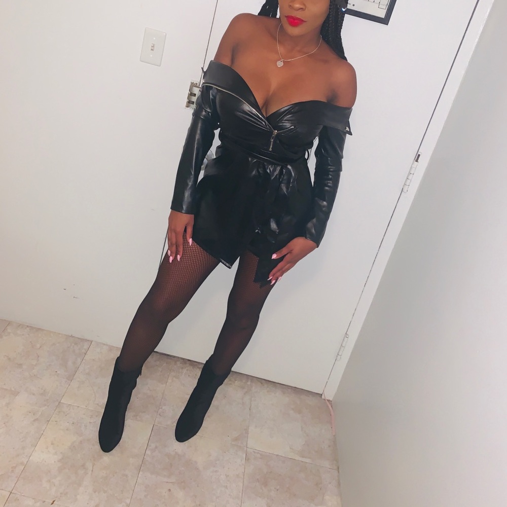 Black faux leather jacket romper